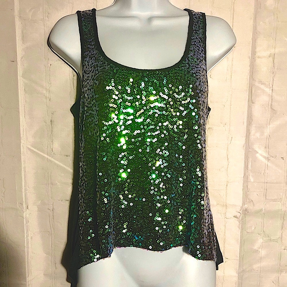 Charlotte Russe Green Sequin Women’s Sleeveless Cocktail Blouse Size Medium